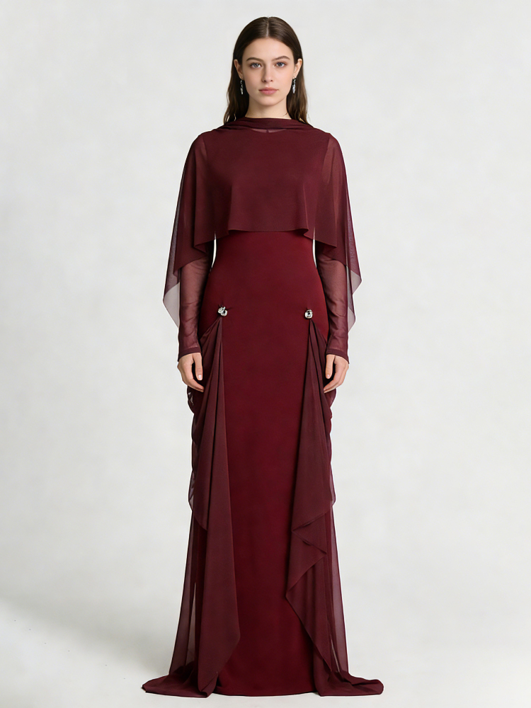 TWOTWINSTYLE Round Neck Long Sleeve Spliced Metal Mesh Fashion Dress