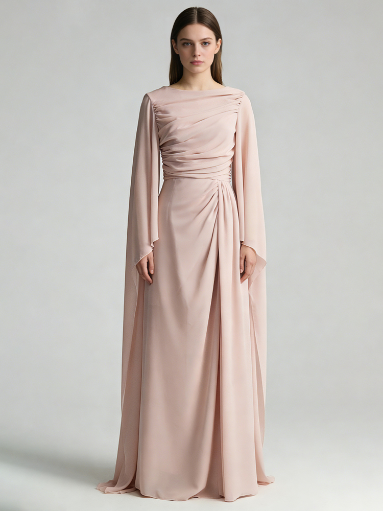 TWOTWINSTYLE Round Neck Tunic Pleated Elegant Dress