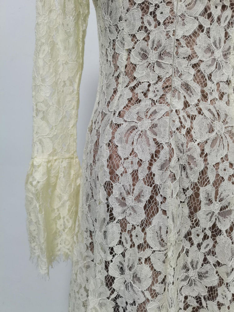 TWOTWINSTYLE Bell Sleeve Patchwork Mesh Tunic Elegant Dress