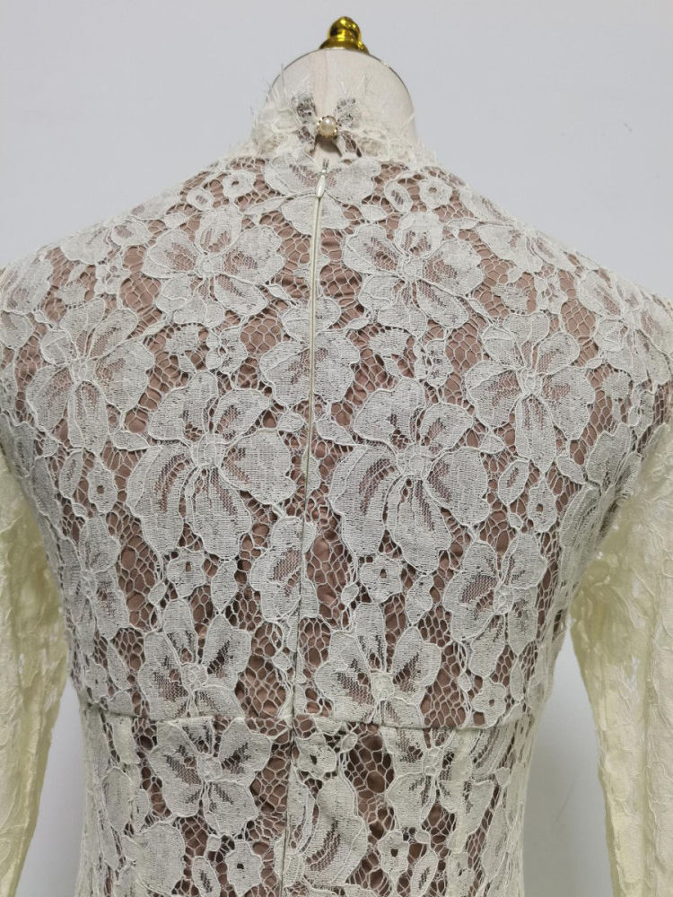 TWOTWINSTYLE Bell Sleeve Patchwork Mesh Tunic Elegant Dress