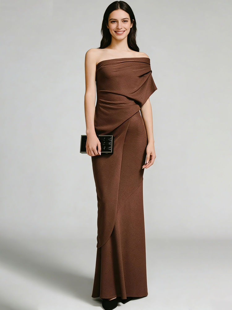 TWOTWINSTYLE High Waist Ruched Asymmetrical Vintage Dress