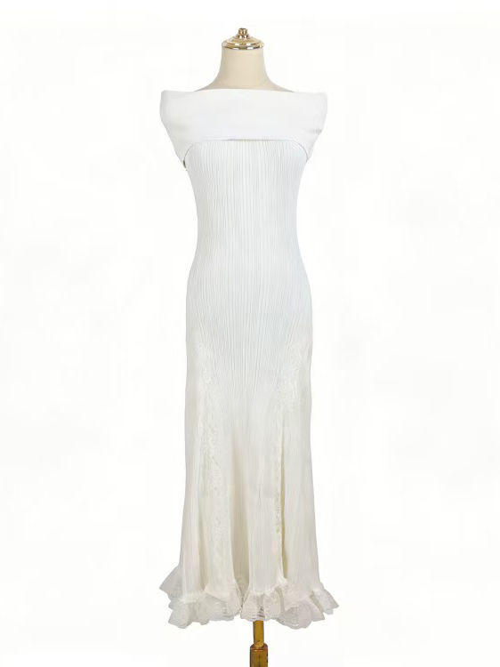 TWOTWINSTYLE Off Shoulder High Waist Spliced Lace Fashion Dress