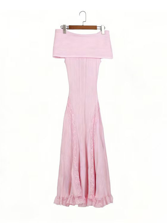 TWOTWINSTYLE Off Shoulder High Waist Spliced Lace Fashion Dress
