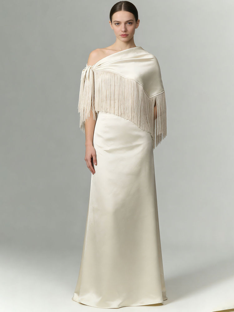 TWOTWINSTYLE Off Shoulder Patchwork Tassel Minimalist Dress