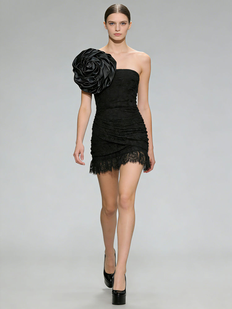 TWOTWINSTYLE Off Shoulder Spliced Lace 3D Flower Fashion Dress