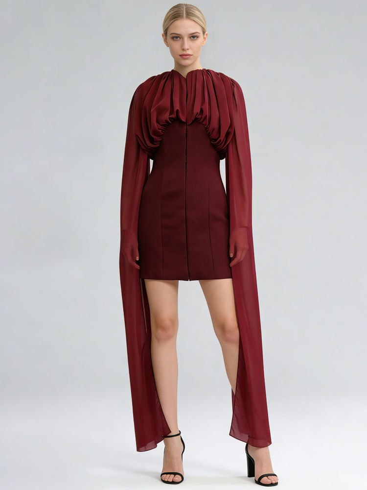 TWOTWINSTYLE Round Neck High Waist Spliced Lace Up Vintage Dress