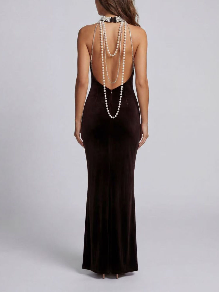 TWOTWINSTYLE Sleeveles Patchwork Diamond Backless Vintage Dress
