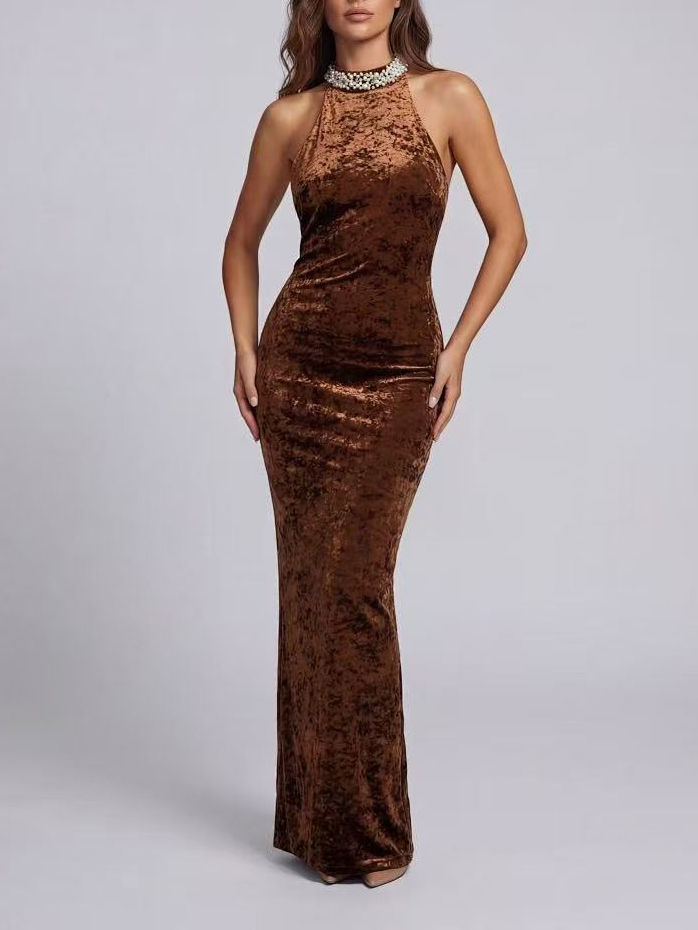 TWOTWINSTYLE Sleeveles Patchwork Diamond Backless Vintage Dress