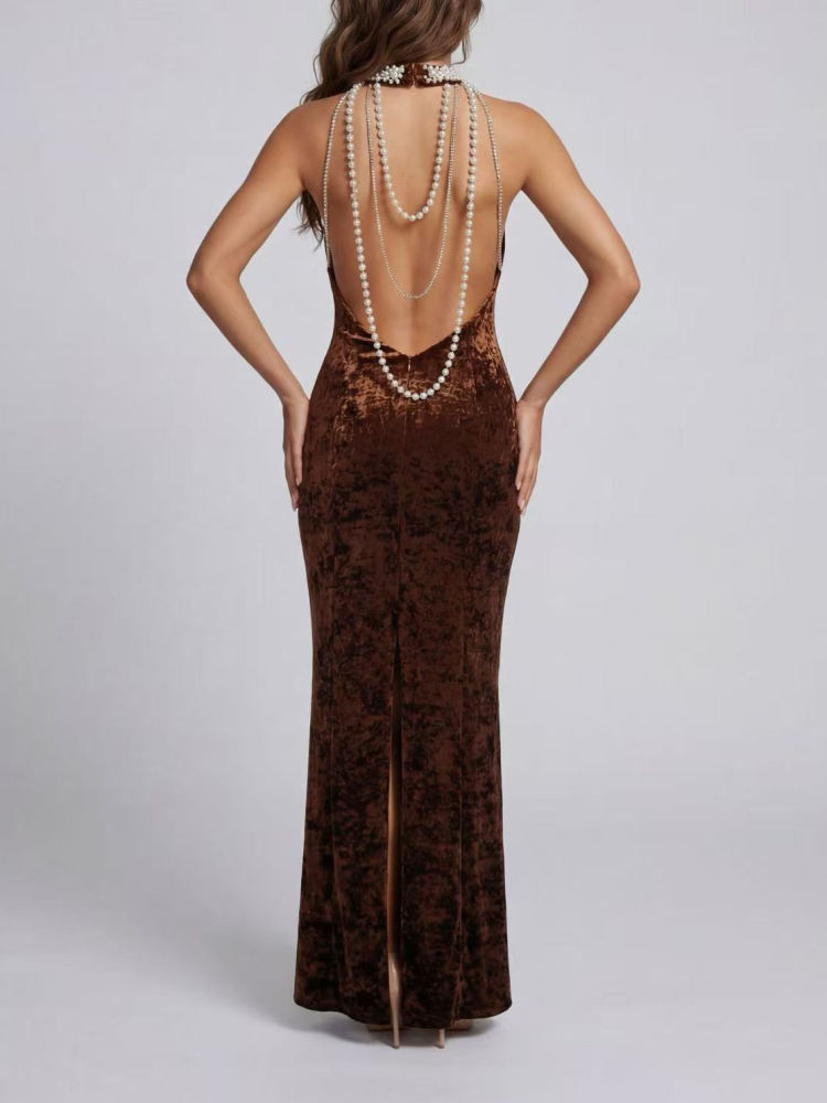 TWOTWINSTYLE Sleeveles Patchwork Diamond Backless Vintage Dress