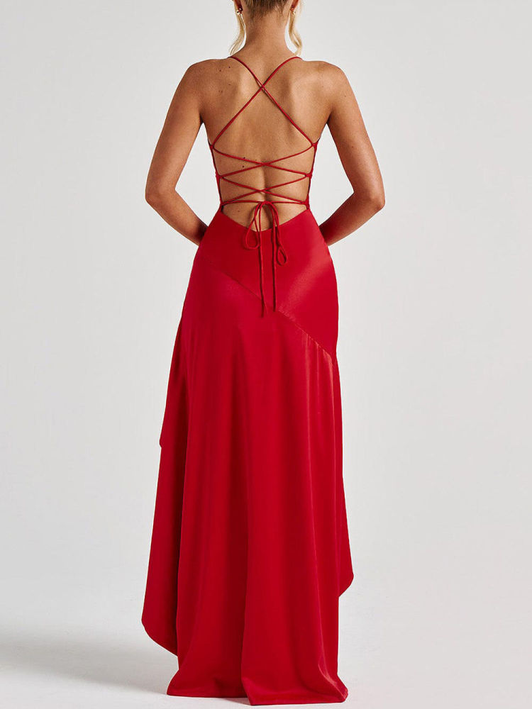 TWOTWINSTYLE Solid Backless High Waist Irregular Hem Fashion Dress