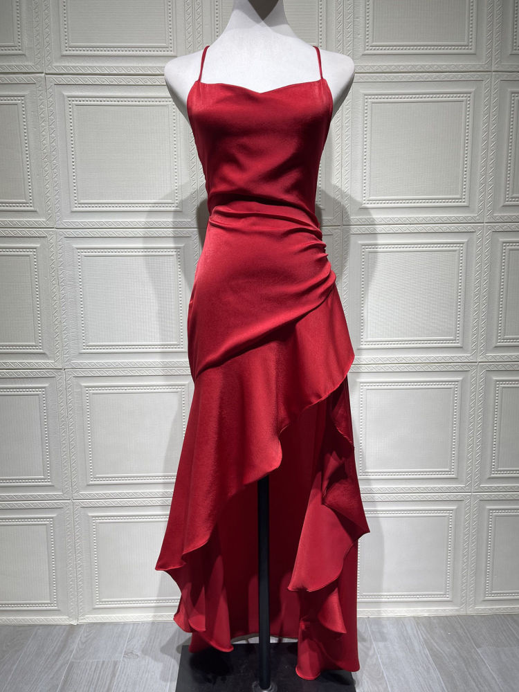 TWOTWINSTYLE Solid Backless High Waist Irregular Hem Fashion Dress
