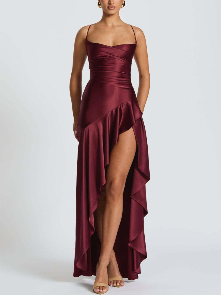 TWOTWINSTYLE Solid Backless High Waist Irregular Hem Fashion Dress