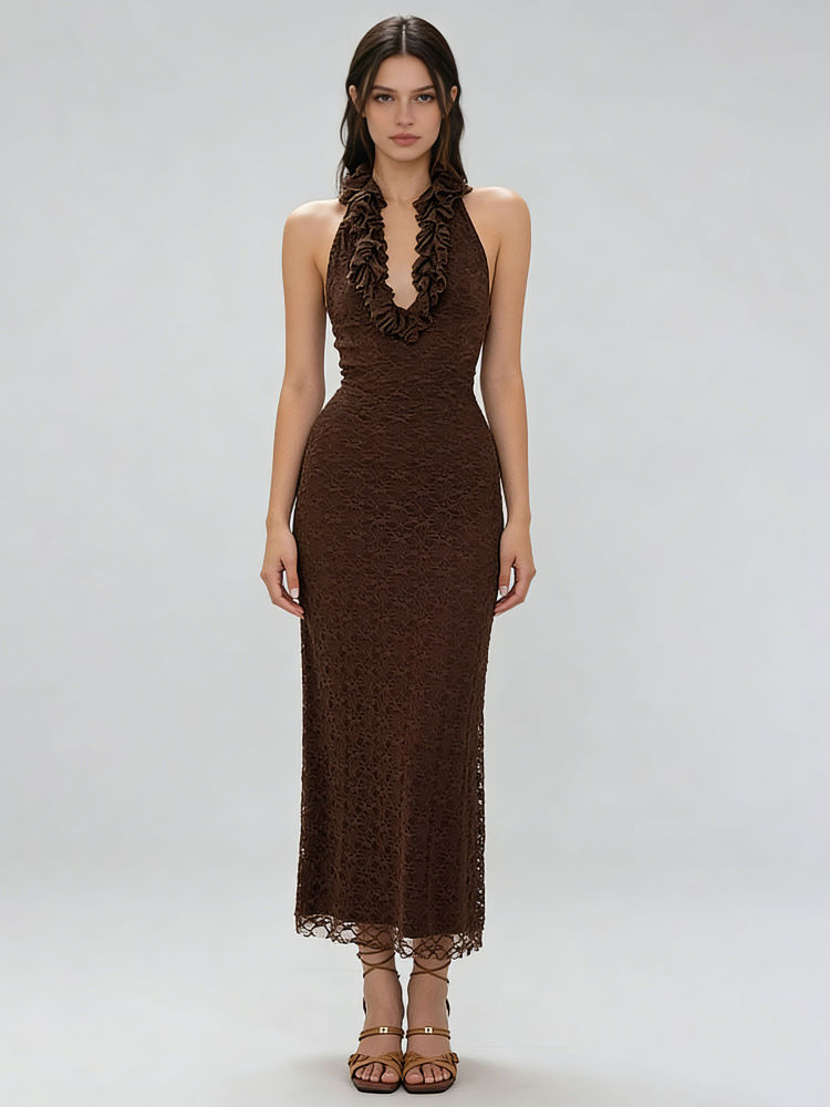 TWOTWINSTYLE Solid V Neck Tunic Spliced Ruffles Fashion Dress