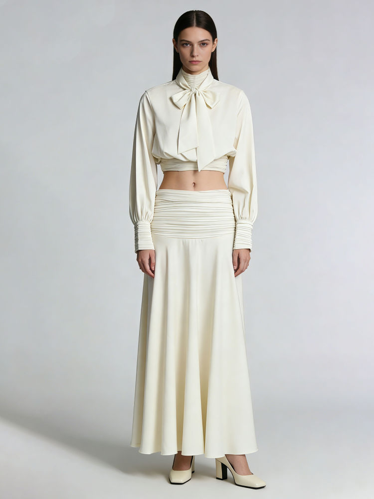 TWOTWINSTYLE Stand Collar Long Sleeve Crop Top High Waist Skirt Elegant Set