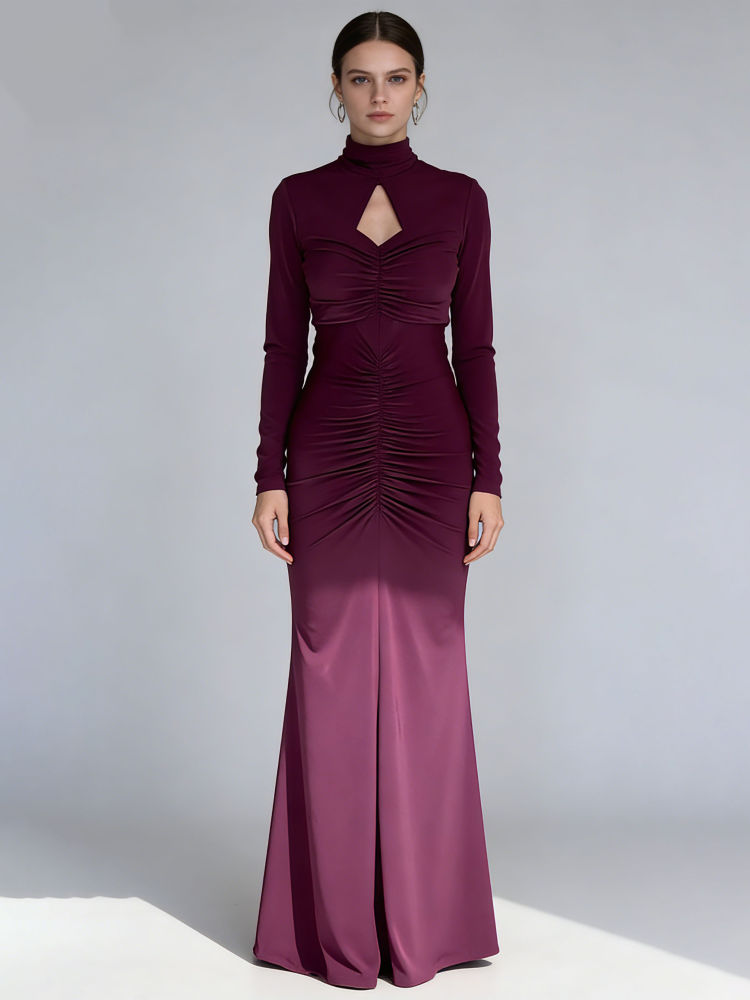 TWOTWINSTYLE Stand Collar Long Sleeve Hollow Out Vintage Dress