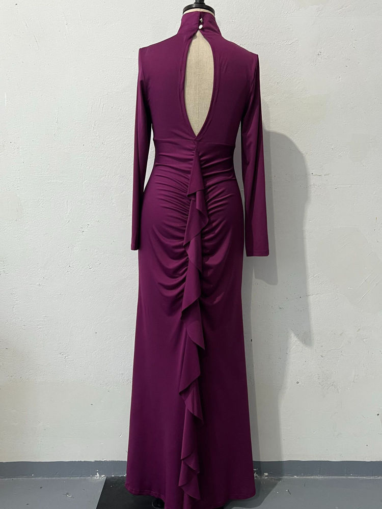 TWOTWINSTYLE Stand Collar Long Sleeve Hollow Out Vintage Dress