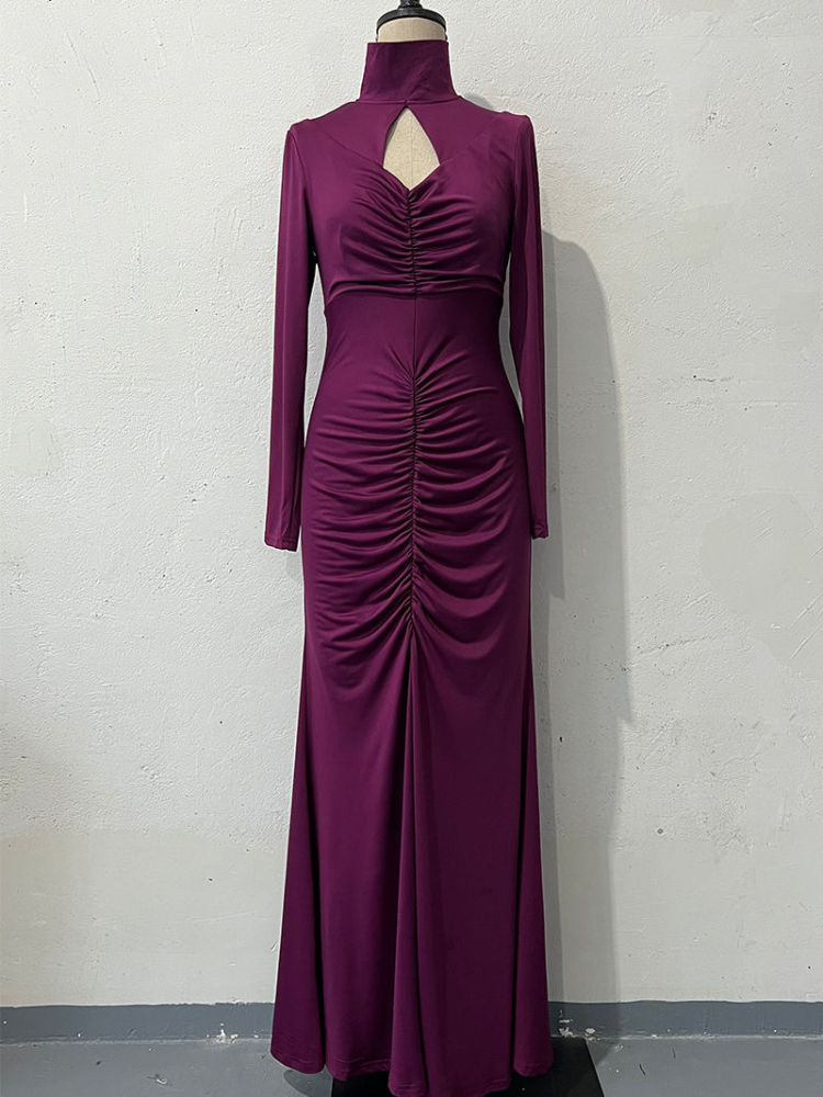 TWOTWINSTYLE Stand Collar Long Sleeve Hollow Out Vintage Dress