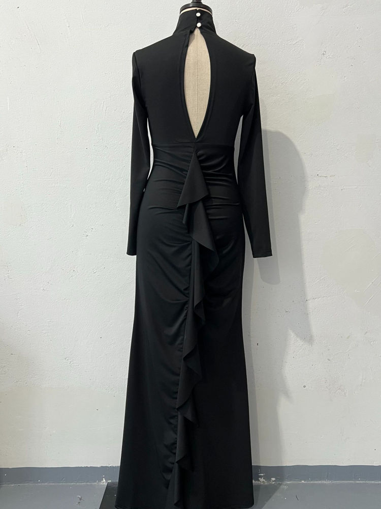 TWOTWINSTYLE Stand Collar Long Sleeve Hollow Out Vintage Dress