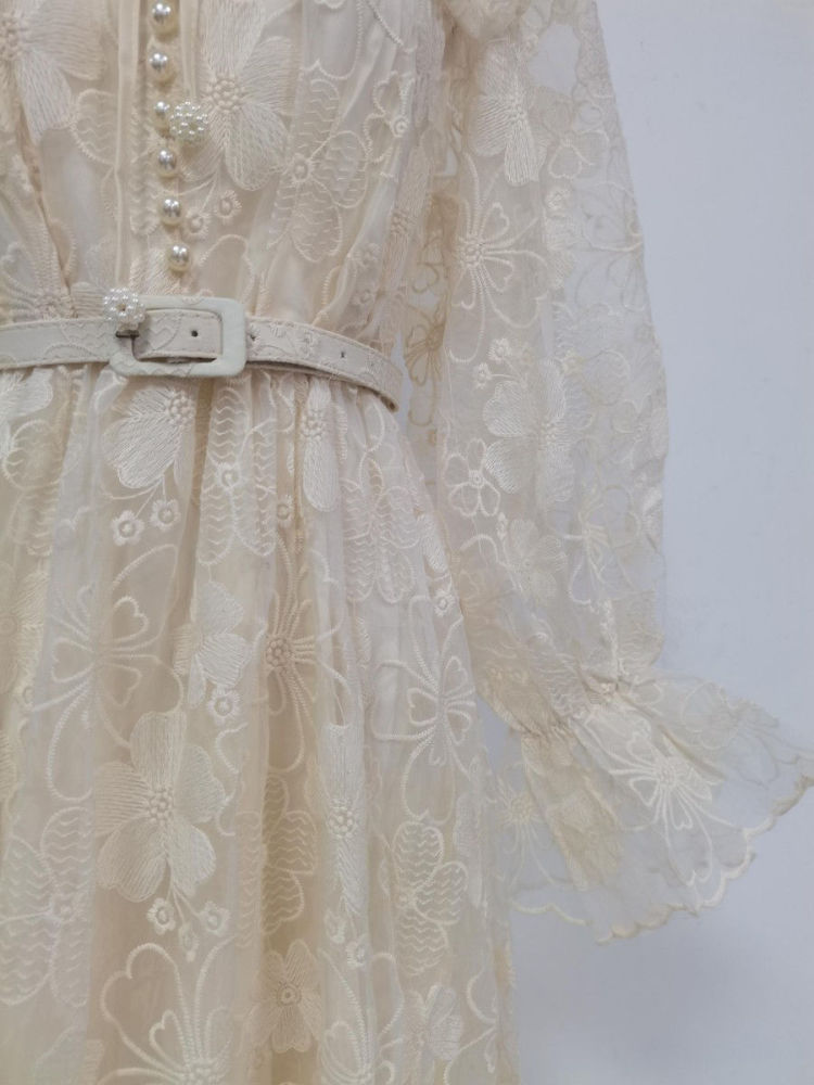 TWOTWINSTYLE Stand Collar Bell Sleeve Patchwork Ruffles Fashion Dress