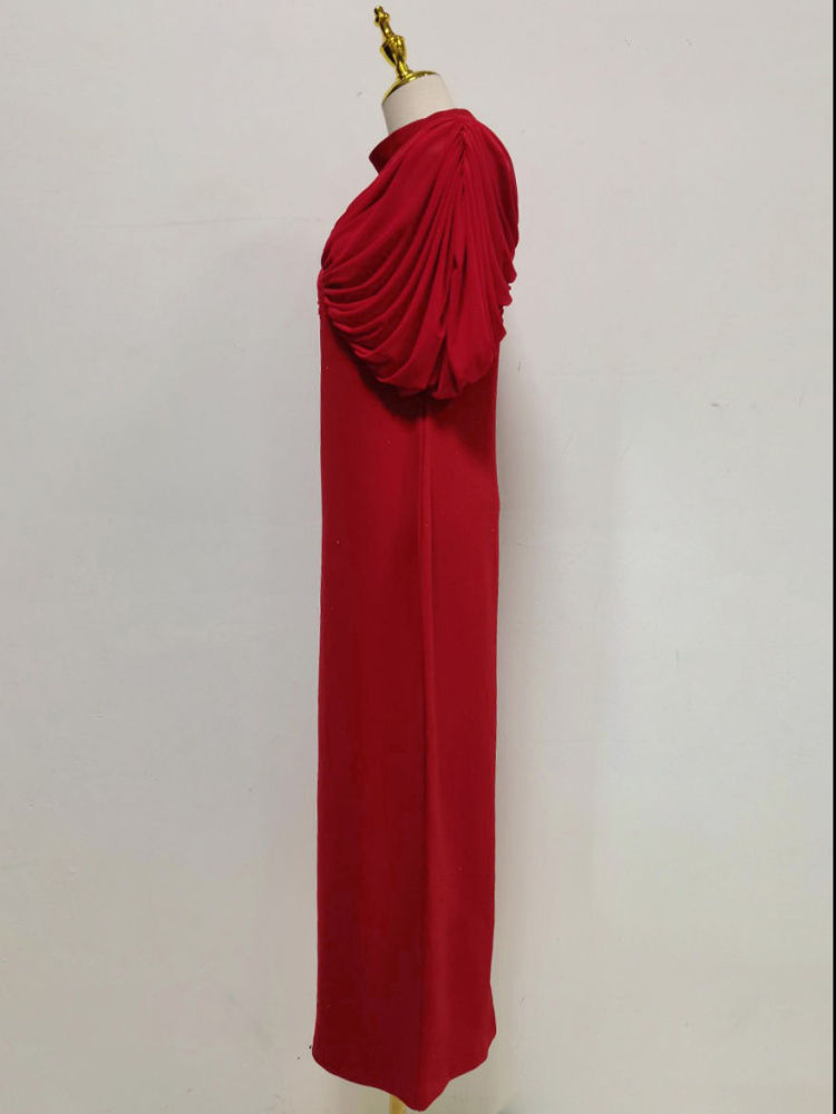 TWOTWINSTYLE Stand Collar Sleeveles Pleated Minimalist Dress