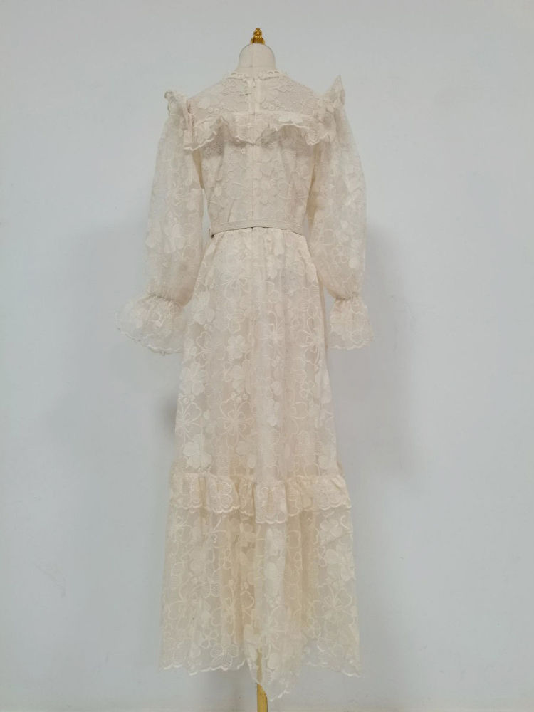TWOTWINSTYLE Stand Collar Bell Sleeve Patchwork Ruffles Fashion Dress