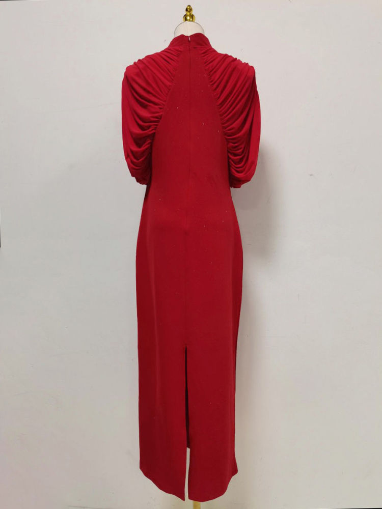 TWOTWINSTYLE Stand Collar Sleeveles Pleated Minimalist Dress