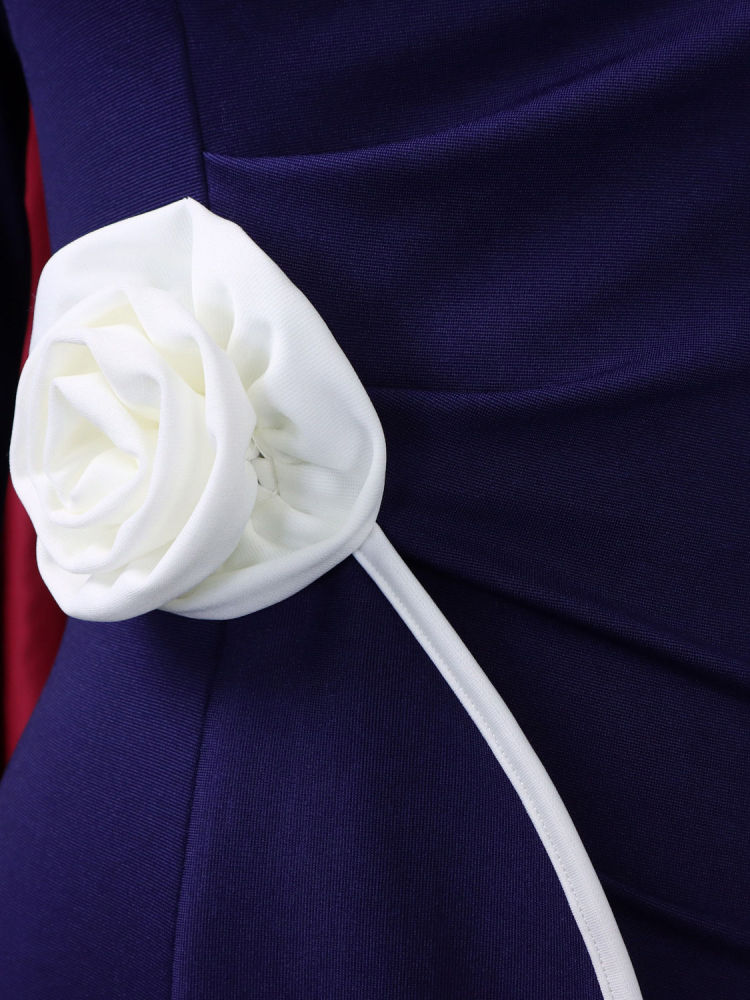 TWOTWINSTYLE Round Neck Spliced 3D Flower Side Split Vintage Dress