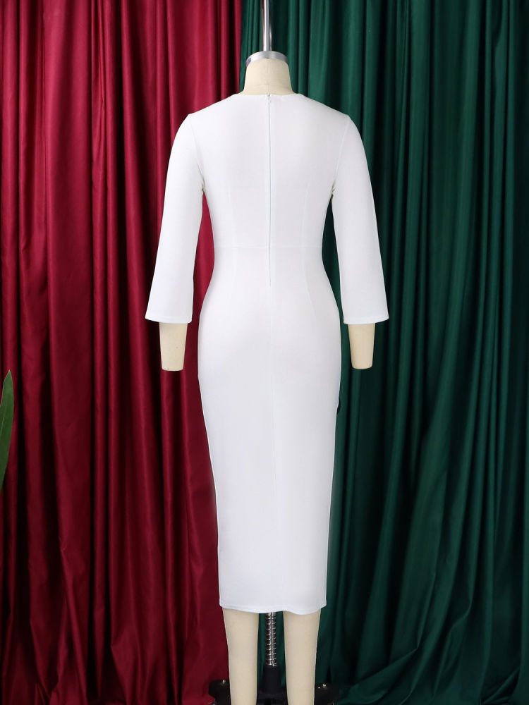 TWOTWINSTYLE Round Neck Spliced 3D Flower Side Split Vintage Dress
