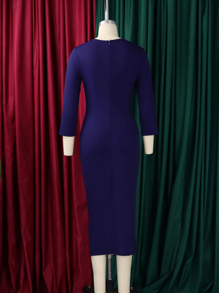 TWOTWINSTYLE Round Neck Spliced 3D Flower Side Split Vintage Dress