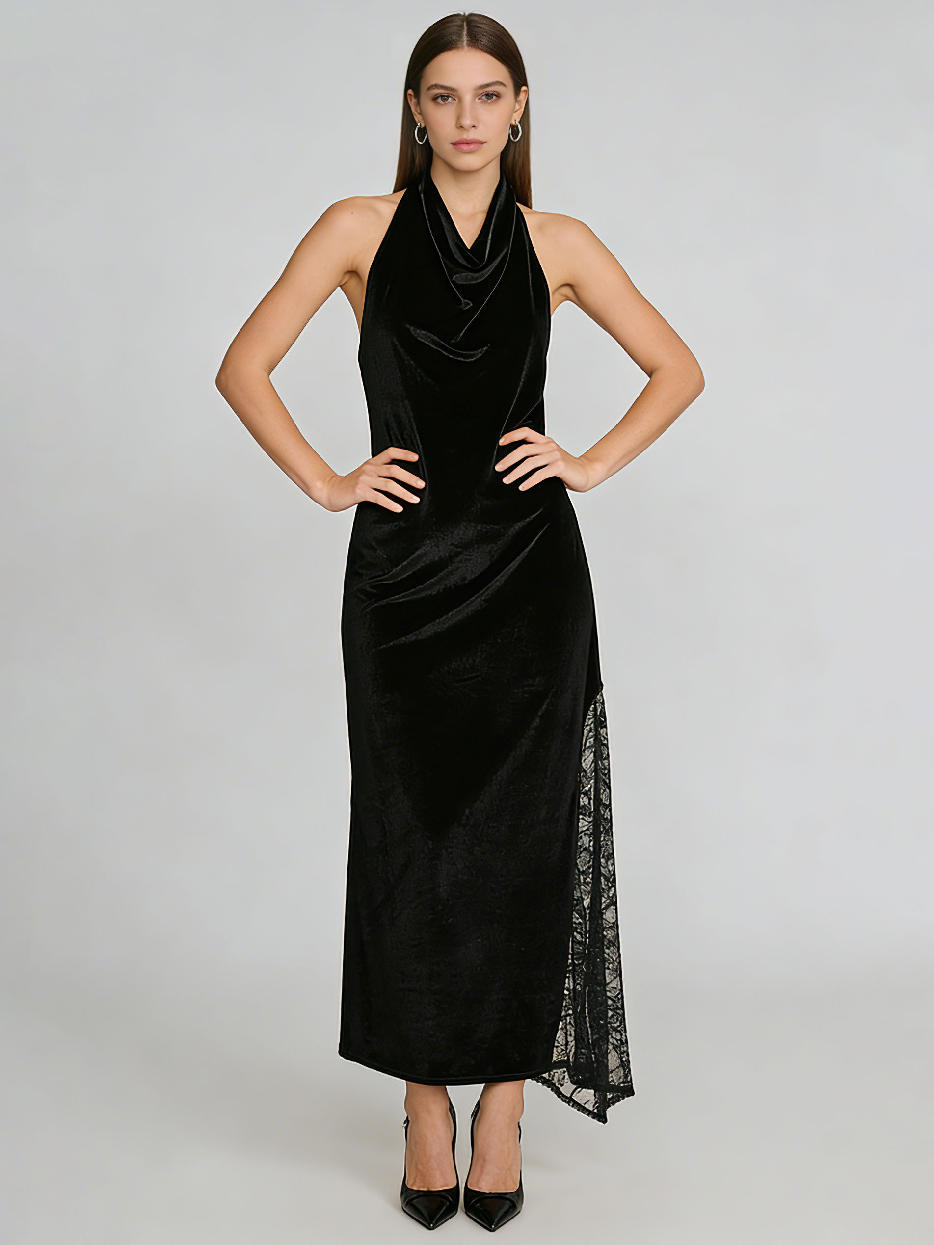 TWOTWINSTYLE Solid Sleeveles Patchwork Lace Elegant Dress