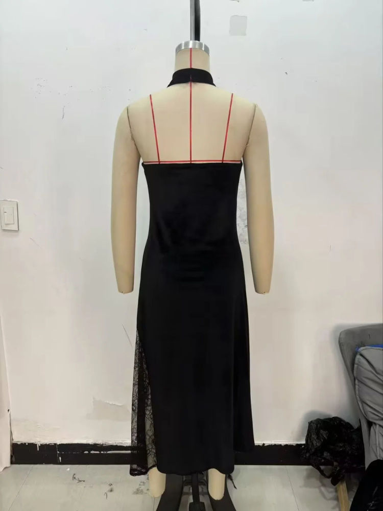 TWOTWINSTYLE Solid Sleeveles Patchwork Lace Elegant Dress