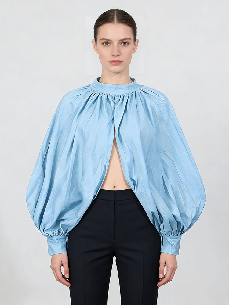 TWOTWINSTYLE Stand Collar Puff Sleeve Slit Fashion Jacket