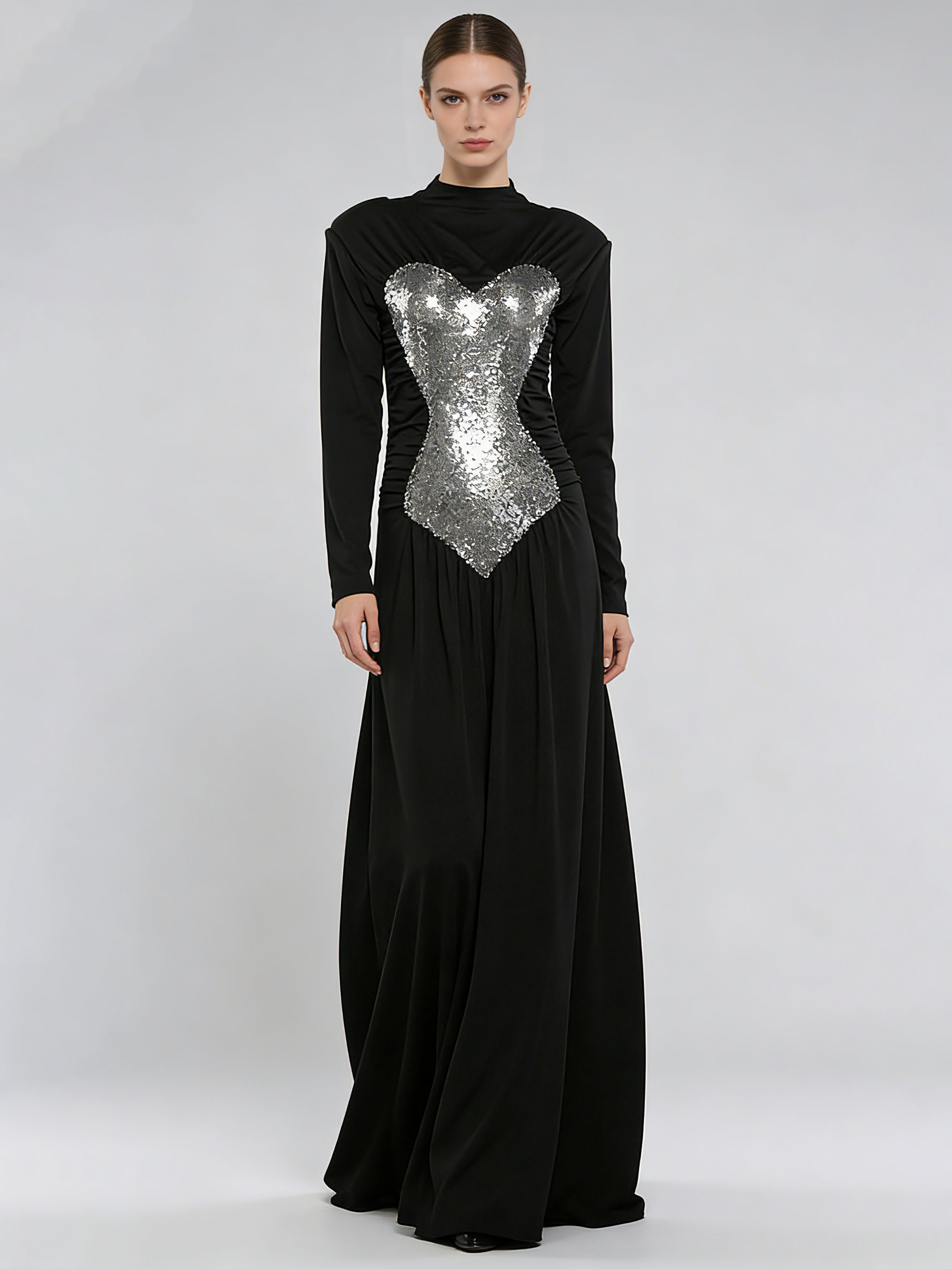 TWOTWINSTYLE Stand Collar Spliced Sequins High Waist Chic Dress