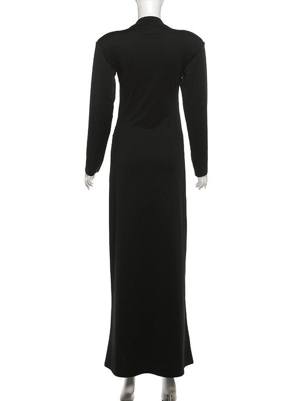 TWOTWINSTYLE Stand Collar Spliced Sequins High Waist Chic Dress