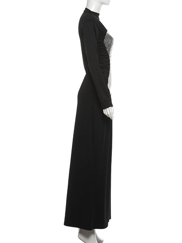 TWOTWINSTYLE Stand Collar Spliced Sequins High Waist Chic Dress