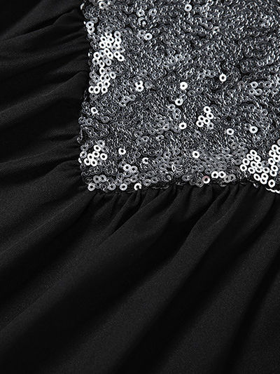 TWOTWINSTYLE Stand Collar Spliced Sequins High Waist Chic Dress