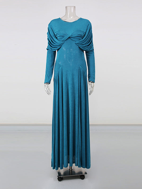 TWOTWINSTYLE Round Neck Long Sleeve Ruched Fashion Dress