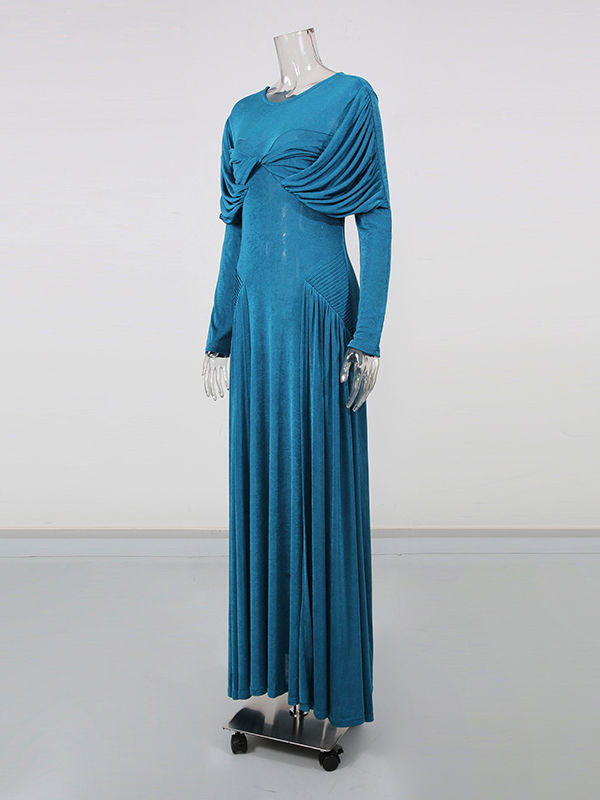 TWOTWINSTYLE Round Neck Long Sleeve Ruched Fashion Dress
