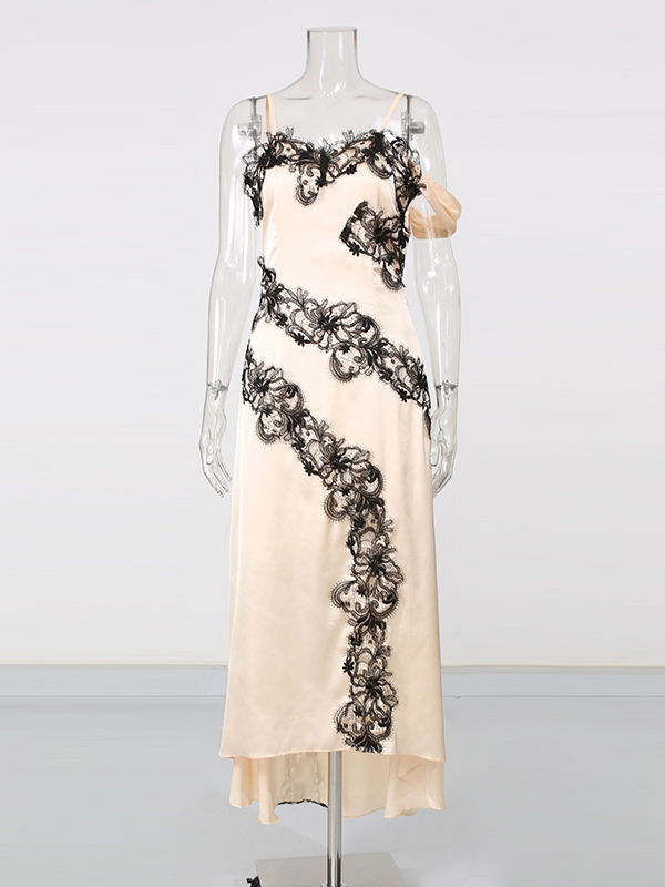 TWOTWINSTYLE Hit Color Irregular Hem Spliced Lace Elegant Dress