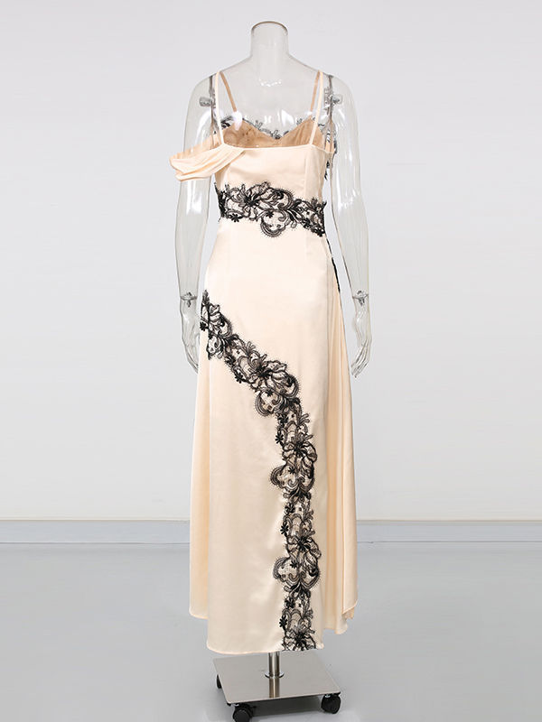 TWOTWINSTYLE Hit Color Irregular Hem Spliced Lace Elegant Dress