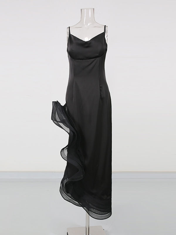 TWOTWINSTYLE Spliced Mesh High Waist Side Split Chic Dress