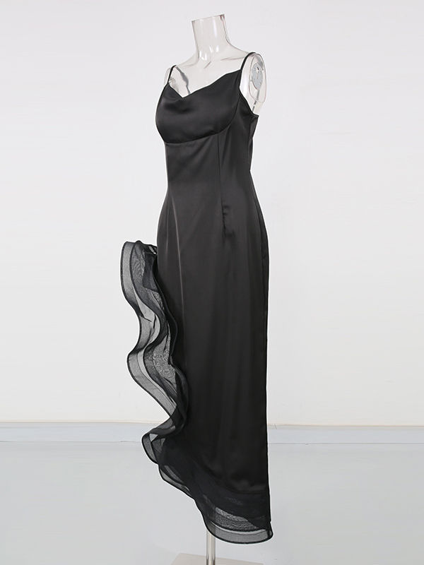 TWOTWINSTYLE Spliced Mesh High Waist Side Split Chic Dress