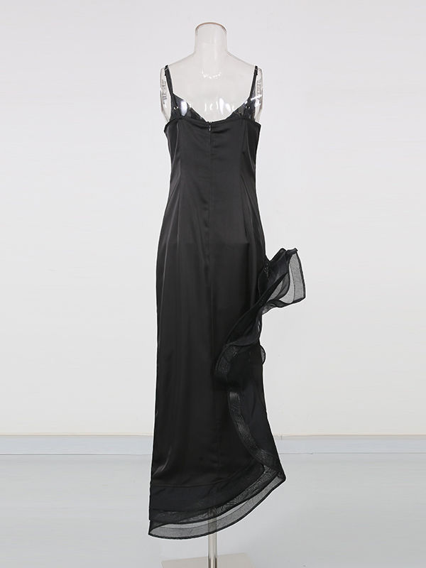 TWOTWINSTYLE Spliced Mesh High Waist Side Split Chic Dress
