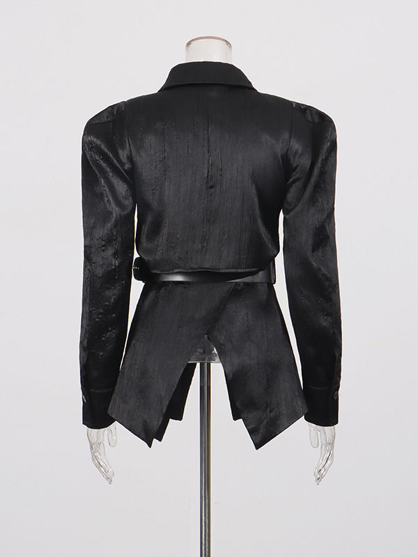 TWOTWINSTYLE Solid Lapel Patchwork Belt Tunic Temperament Coat