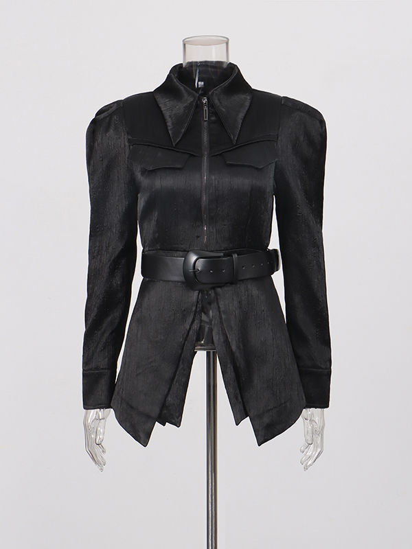 TWOTWINSTYLE Solid Lapel Patchwork Belt Tunic Temperament Coat