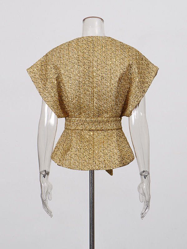 TWOTWINSTYLE V-Neck Tunic Patchwork Sequins Casual Coat