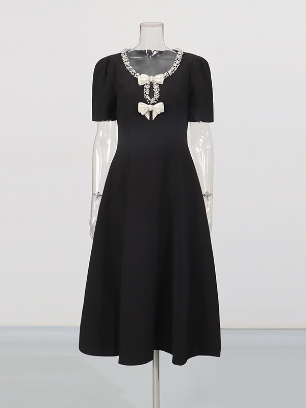 TWOTWINSTYLE Spliced Bowknot And Diamond Designer Dress