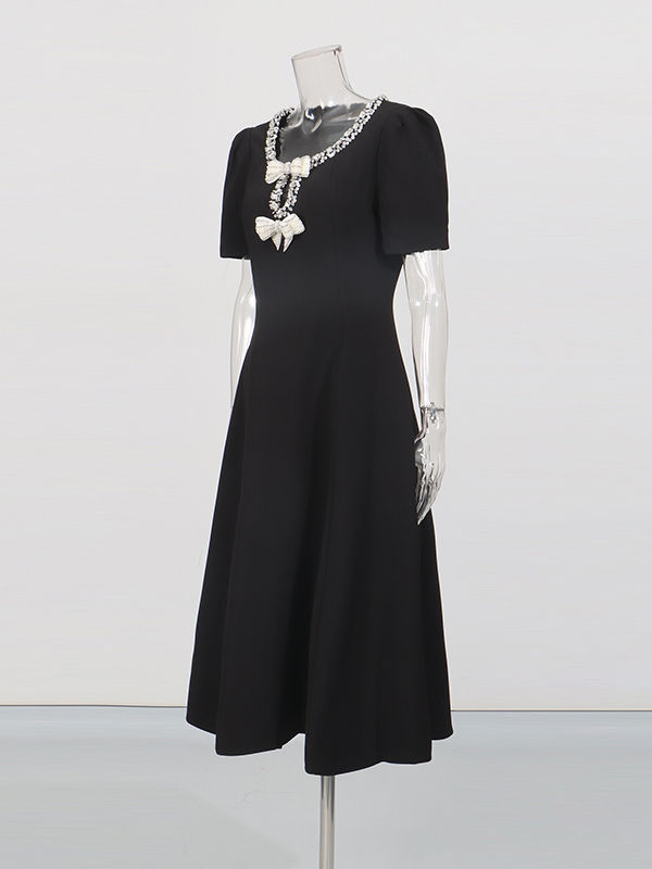 TWOTWINSTYLE Spliced Bowknot And Diamond Designer Dress
