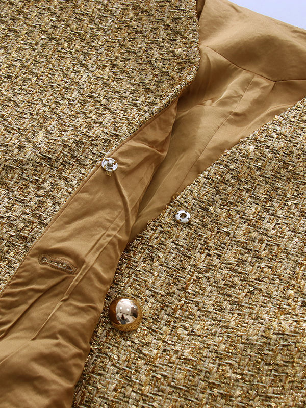 TWOTWINSTYLE V-Neck Tunic Patchwork Sequins Casual Coat