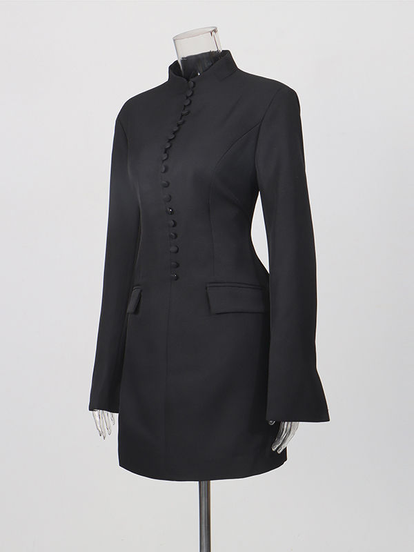 TWOTWINSTYLE Stand Collar Tunic Elegant Mini Dress